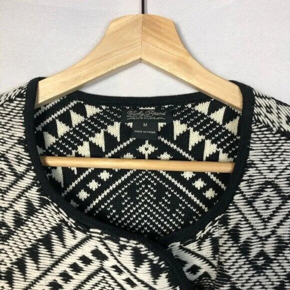 Lucky Brand Black & White Aztec Print Side Zip Moto Sweater Jacket M - Picture 6 of 8
